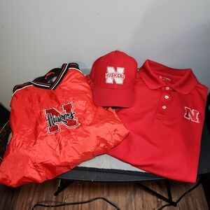 Vintage NCAA Nebraska Cornhuskers Pullover, Polo, Hat Bundle Lot Of 3